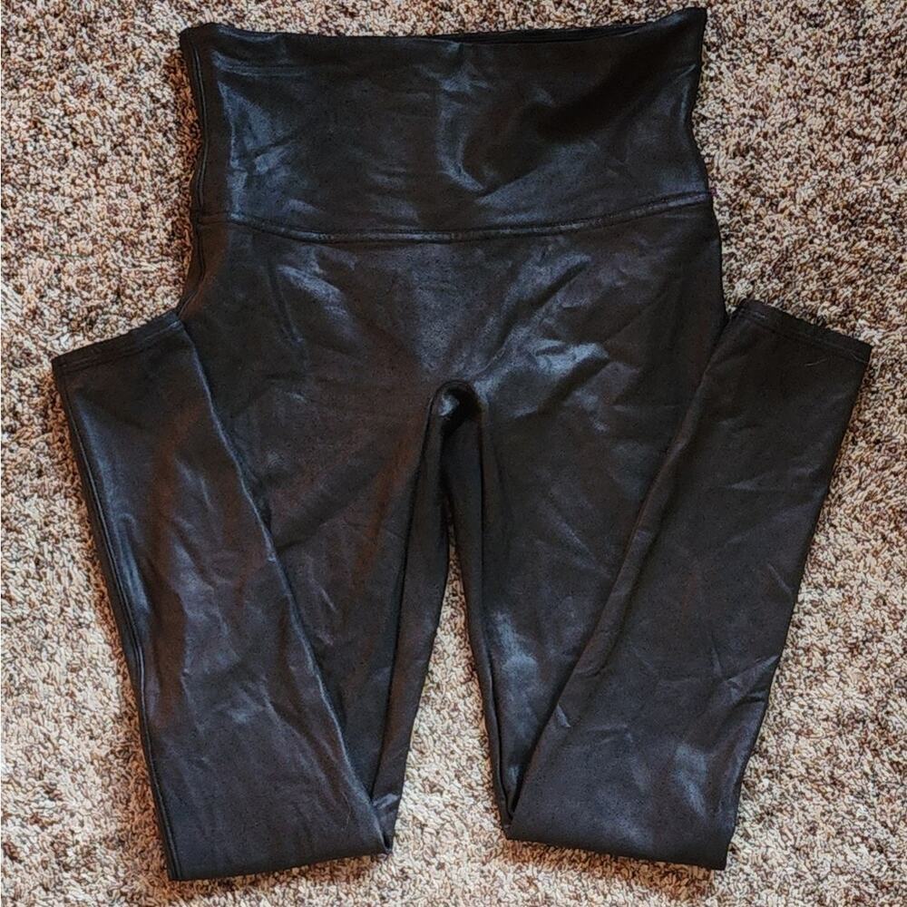 SPANX Faux Leather Leggings Women's Large Black High‎ Waisted Shaping NWOT